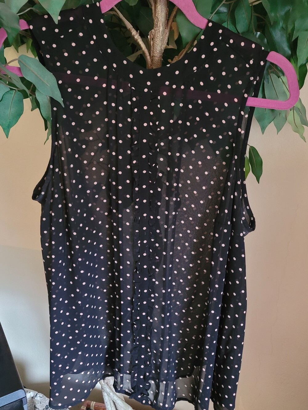 torrid Black Sleeveless Blouse with Pink Polka Dots